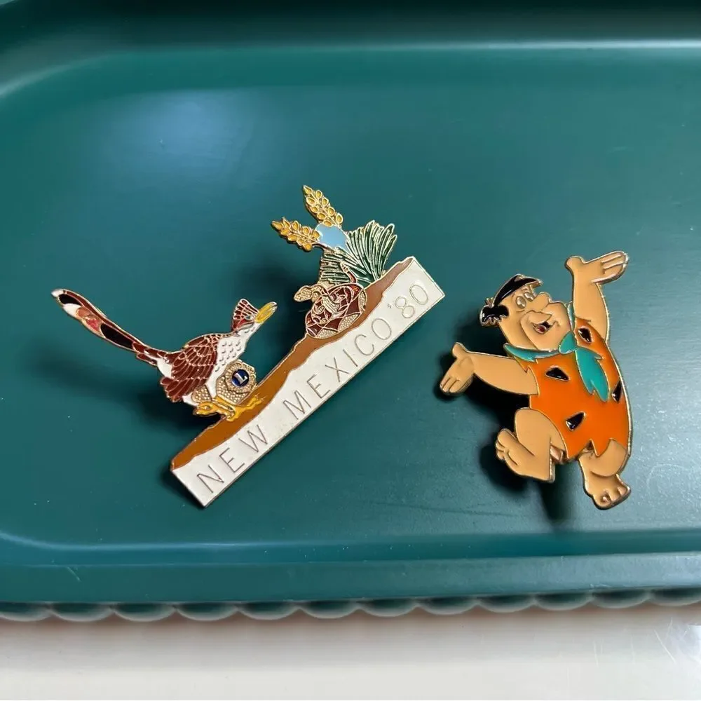 Funky Vintage 1980s New Mexico and 1990s Fred Flinstone Enamel Pins
